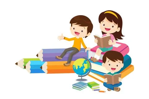 Happy Children reading book Back to School Concept kids and book Stock Illustration