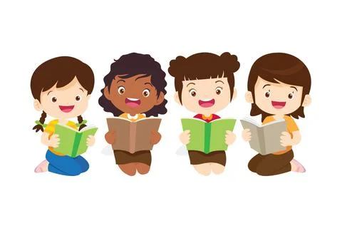 Happy Children reading book Back to School Concept kids and book Stock Illustration