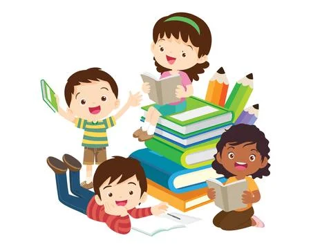 Happy Children reading book Back to School Concept kids and book Stock Illustration