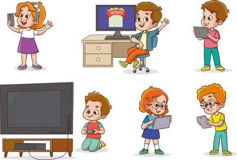 Happy children technology concept Stock Illustration