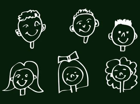 Happy Children's Faces On Blackboard (Vector) Stock Illustration