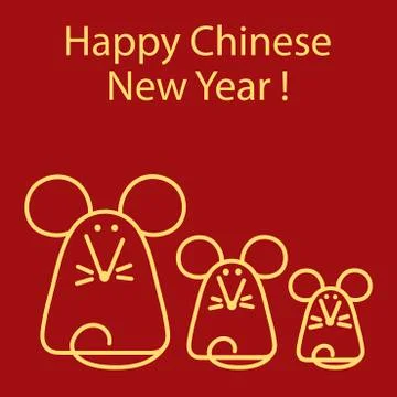 Happy Chinas New Year. Vector illustration of a holiday. Cute mouse on red ba Stock Illustration