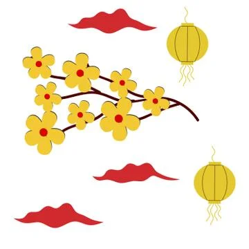 Happy chinese new year 2019 Zodiac sign. Traditional Red hanging lantern and  Stock Illustration