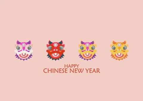 Happy chinese new year with Dancing lions Stock Illustration