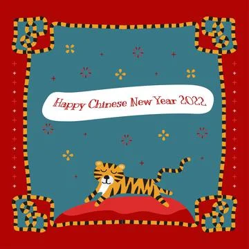 Happy Chinese new year pattern background with tiger and border , new year ca 스톡 일러스트