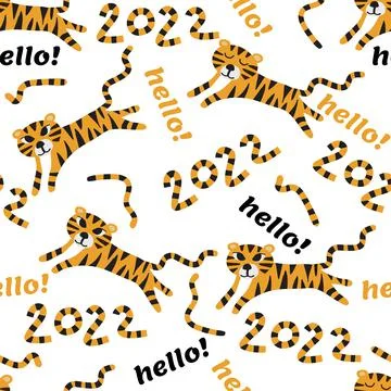 Happy Chinese new year pattern background with tiger and word ,hello 2020 , n Illustrazione stock
