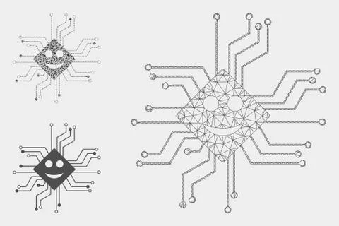 Happy Chip Circuit Vector Mesh 2D Model and Triangle Mosaic Icon Stockillustratie