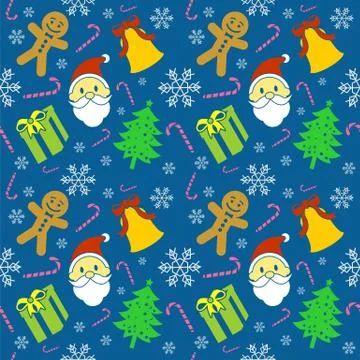 Happy Christmas Pattern Blue Stock Illustration
