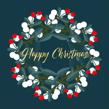 Happy Christmas wreath vector pattern on a dark background Stock Illustration