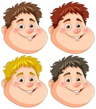 Happy chubby boy face in different hair colour Stock Illustration