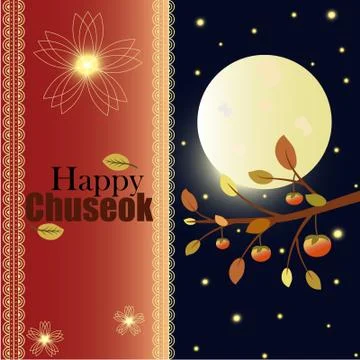 Happy Chuseok vector with full moon .  Happy Thanksgiving Day Stock Illustration