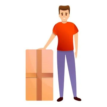 Happy client parcel box icon, cartoon style Stock Illustration