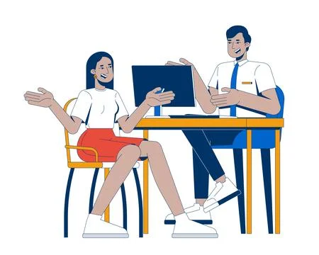 Happy client talking with financial advisor 2D cartoon characters Stock Illustration
