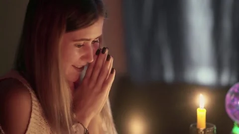 Happy client on visit at fortune teller woman appointment Video stock 143512631