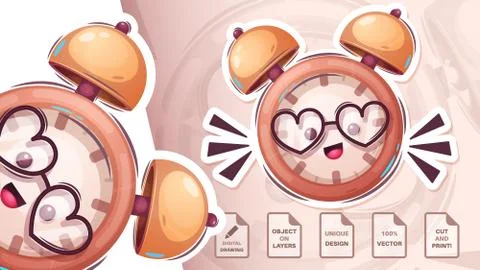 Happy clock alarm - cute sticker Stock Illustration