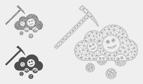 Happy Cloud Mining Vector Mesh Network Model and Triangle Mosaic Icon 스톡 일러스트