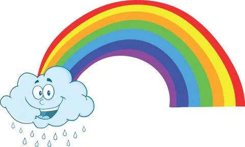 Happy Cloud Raining With Rainbow 스톡 일러스트