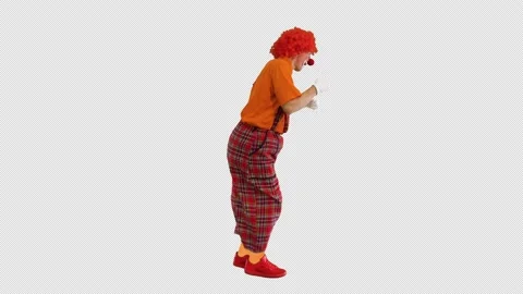 Happy clown show thumbs up while walking, Alpha Channel Stock Footage 151159589