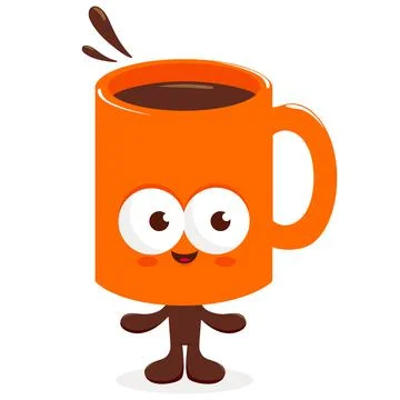 Happy coffee cup character. Vector illustration. Stock Illustration