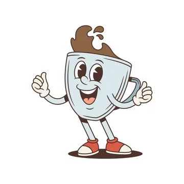 Happy Coffee Cup Two Thumbs Up Retro Cartoon Character Vector Illustration 库存插图