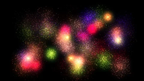 Happy colorful fireworks exploding Stock Footage 118502307
