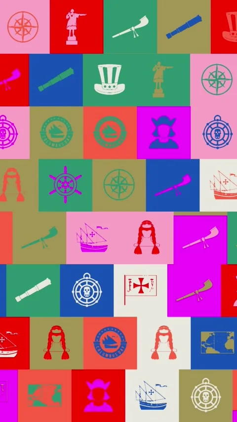 Happy columbus day. background. seamless pattern. loop mosaic animation. banner Stock Footage 321755409