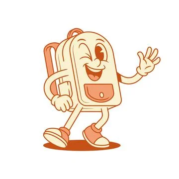 Happy comic schoolbag backpack cartoon character hi hello isometric vector il イラスト素材