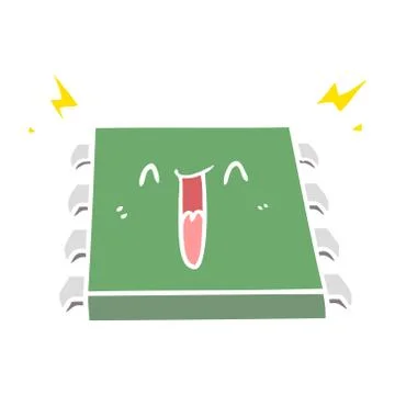 Happy computer chip flat color style cartoon Illustrazione stock