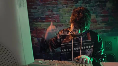 Happy Computer Programmer From 1980s Celebrating Success in Developing Software Stock Footage 297875216