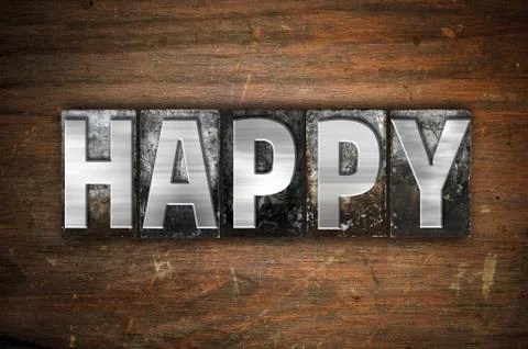 Happy Concept Metal Letterpress Type Stock Illustration