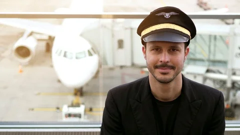 Happy Confident Airplane Commander Working in Travel Business Career Stock Footage 87736352