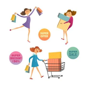 Happy consumers concept Stock Illustration