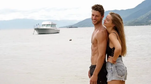 Happy couple on beach Video stock 93995628