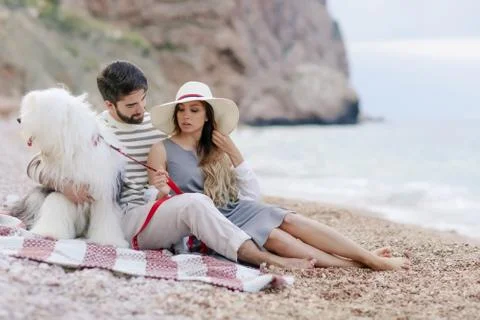 Happy couple on the beach Stock Photos