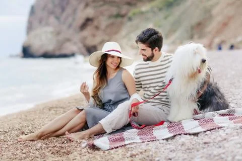 Happy couple on the beach Stock Photos