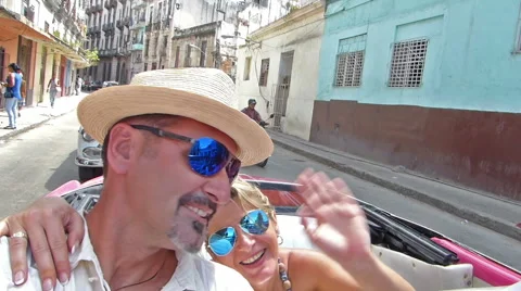 Happy couple in a cabriolet Stock Footage 46653299