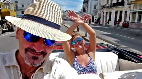 Happy couple in a cabriolet Stock Footage 46672385