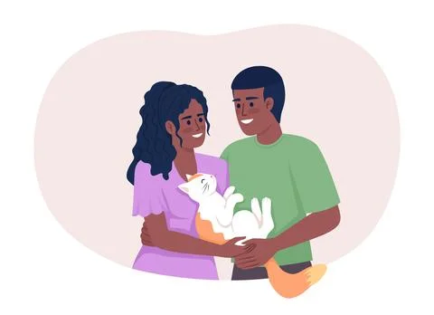 Happy couple with cat 2D vector isolated illustration Ilustração Stock