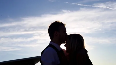 Happy couple. cloudy sky. Sun sky. Stock Footage 72385932
