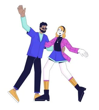 Happy couple dancing 2D linear cartoon characters Ilustração Stock
