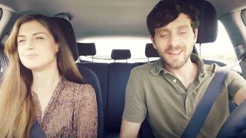 Happy couple dancing in car retro style Stock Footage 69290225