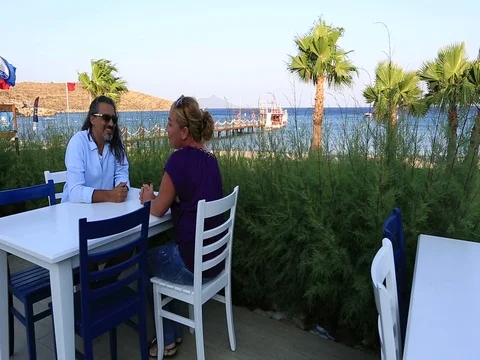 Happy couple on date in cafe Stock Footage 73604970