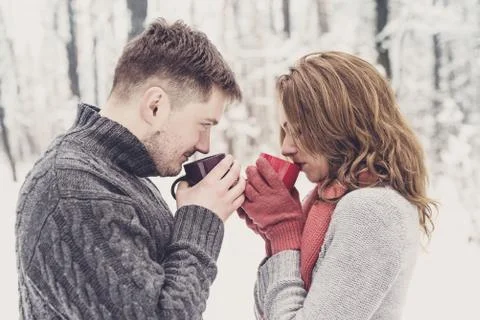 Happy couple drinking tea Stock Photos