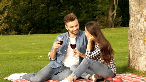 Happy couple drinks wine. Stock Footage 98758333