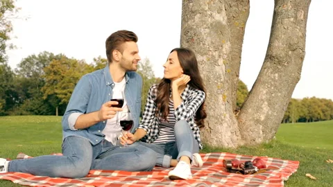 Happy couple drinks wine. Stock Footage 101692565