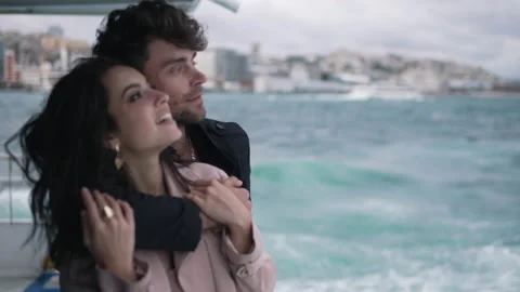 Happy couple on the ferry Stock Footage 169628924