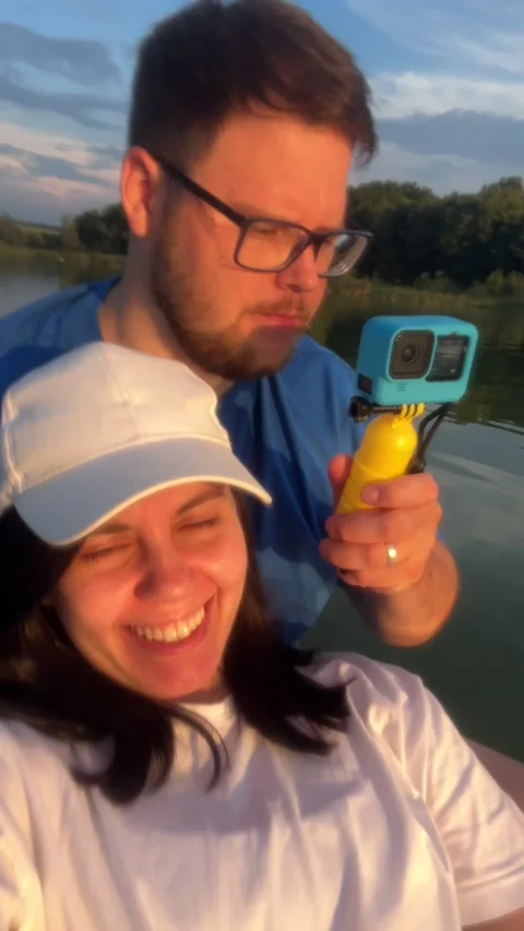 Happy couple having date on the supboard Video stock 261014846