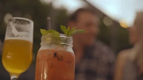 Happy Couple having Drinks on Date 4 Stock Footage 92548626