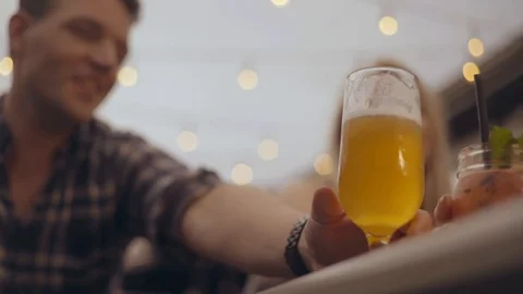 Happy Couple having Drinks on Date 3 Stock Footage 92548640