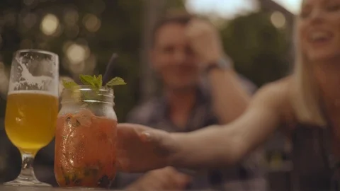 Happy Couple having Drinks on Date 5 Stock Footage 92548693